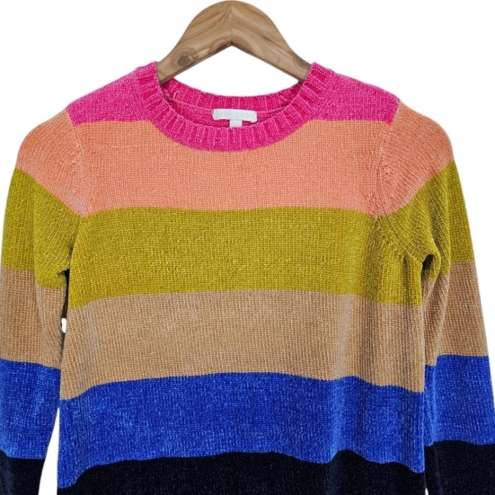 Lisa Todd Colorful Striped Crew Neck Soft Sweater Rainbow Size XS Fall Fashion - Picture 5 of 11